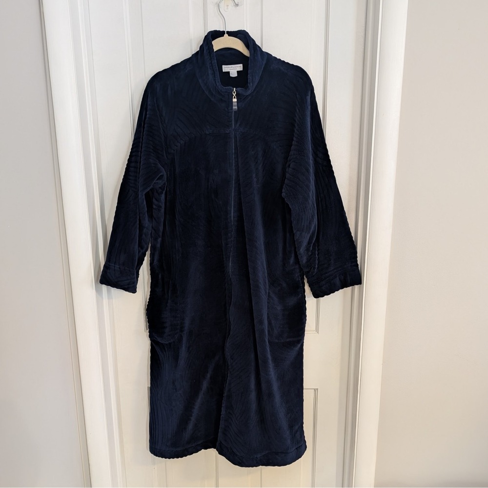 Miss Elaine‎ Essentials Womens Fleece Robe Housecoat LARGE Cozy Lounge Zip Midi